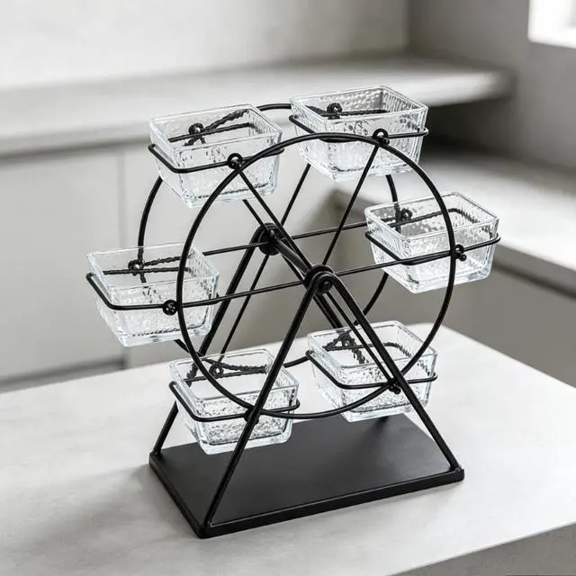 Alt view image 2 of 6 - 6 Compartments Rotating Serving Tray with 6 Wheels, Black Multifunctional Holiday Decor Tray, Decorative Table Ornament for Wedding, Party & Banquet