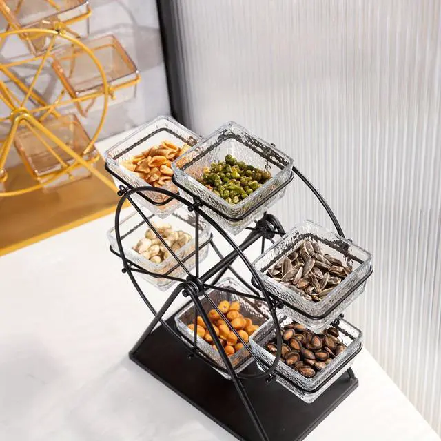 Alt view image 3 of 6 - 6 Compartments Rotating Serving Tray with 6 Wheels, Black Multifunctional Holiday Decor Tray, Decorative Table Ornament for Wedding, Party & Banquet