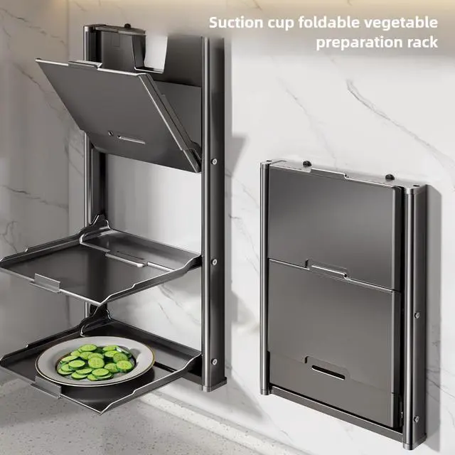 Alt view image 3 of 6 - No-Drill Space-Saving Table Side Food Tray Rack, Multifunctional Food Preparation Holder with Cutting Board Design, Household Storage for Kitchen Living Room, Christmas Halloween Party Decor Supply