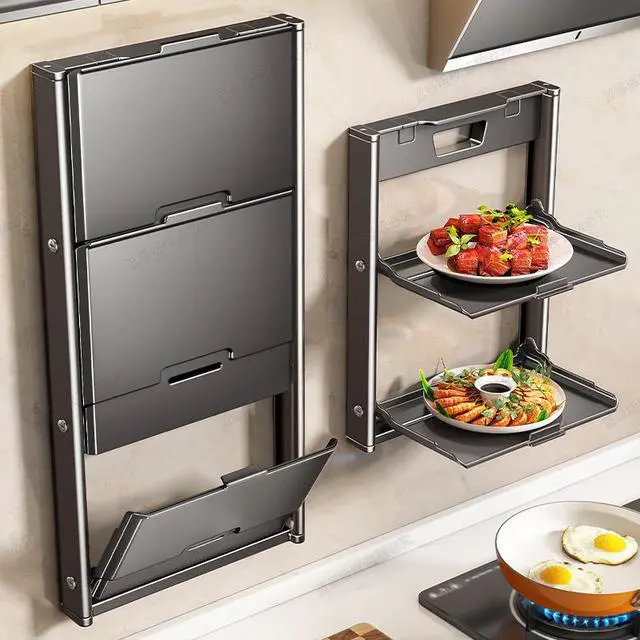 Alt view image 6 of 6 - No-Drill Space-Saving Table Side Food Tray Rack, Multifunctional Food Preparation Holder with Cutting Board Design, Household Storage for Kitchen Living Room, Christmas Halloween Party Decor Supply
