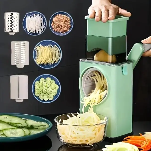 Alt view image 2 of 5 - Durable Plastic Manual Rotary Slicer with Blades, No Power Required Vegetable Cheese Grater, Multifunctional Slicer Shredder Chopper for Fast Food Prep, Compact & All-Season Available