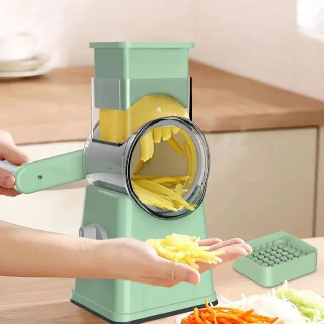 Alt view image 3 of 5 - Durable Plastic Manual Rotary Slicer with Blades, No Power Required Vegetable Cheese Grater, Multifunctional Slicer Shredder Chopper for Fast Food Prep, Compact & All-Season Available