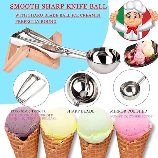 Alt view image 2 of 5 - 3 Pack Trigger Release Stainless Steel Ice Cream & Cookie Scoop Set, Heavy Duty Non-Stick Cookie Dough Scooper for Home Baking & Dessert Making