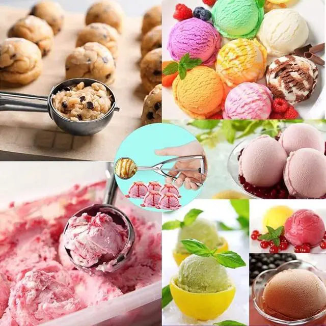 Alt view image 3 of 5 - 3 Pack Trigger Release Stainless Steel Ice Cream & Cookie Scoop Set, Heavy Duty Non-Stick Cookie Dough Scooper for Home Baking & Dessert Making