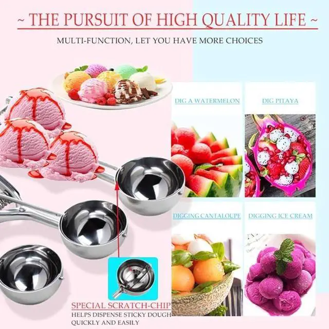 Alt view image 4 of 5 - 3 Pack Trigger Release Stainless Steel Ice Cream & Cookie Scoop Set, Heavy Duty Non-Stick Cookie Dough Scooper for Home Baking & Dessert Making