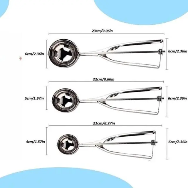 Alt view image 5 of 5 - 3 Pack Trigger Release Stainless Steel Ice Cream & Cookie Scoop Set, Heavy Duty Non-Stick Cookie Dough Scooper for Home Baking & Dessert Making