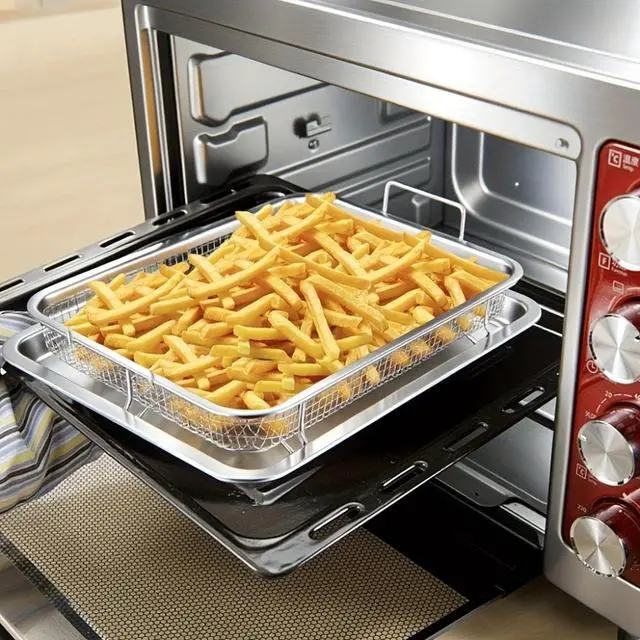 Alt view image 3 of 5 - 2Pack Stainless Steel Baking Tray with Mesh Basket, Crisper Air Fryer Basket, Rectangular Mesh Drain Basket for Oven Baking Roasting