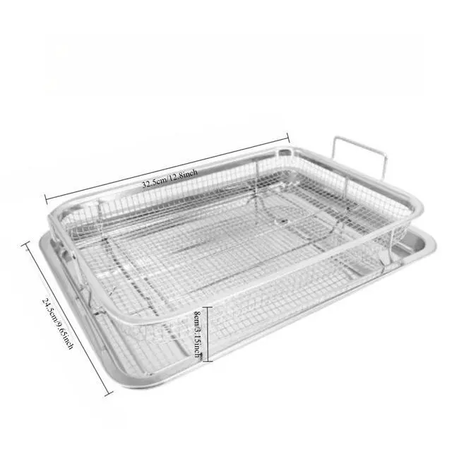 Alt view image 5 of 5 - 2Pack Stainless Steel Baking Tray with Mesh Basket, Crisper Air Fryer Basket, Rectangular Mesh Drain Basket for Oven Baking Roasting
