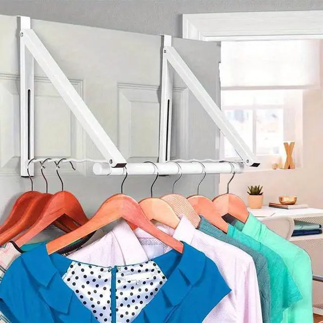 Alt view image 2 of 5 - Expandable Over-the-Door Clothes Drying Rack, Space Saving Foldable Metal Hanging Rail, Garment Dryer Ideal for Bedroom, Dorm and Bathroom Storage