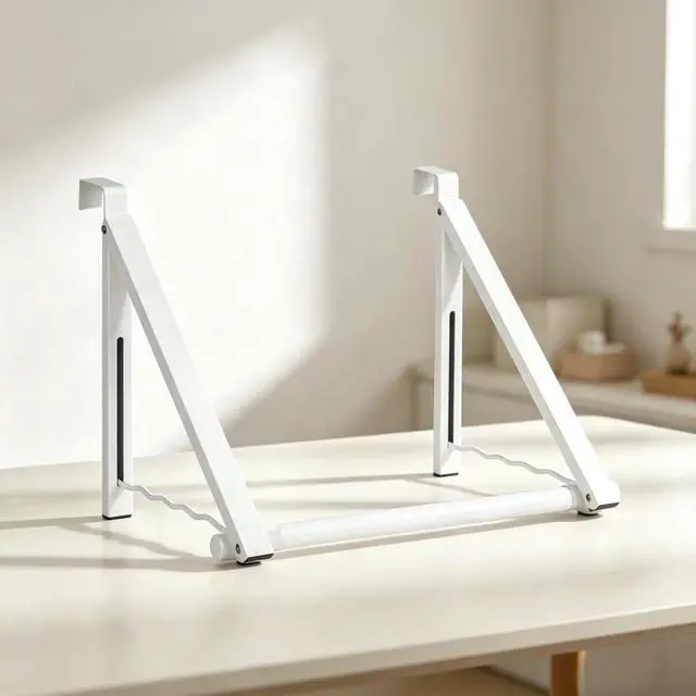 Alt view image 4 of 5 - Expandable Over-the-Door Clothes Drying Rack, Space Saving Foldable Metal Hanging Rail, Garment Dryer Ideal for Bedroom, Dorm and Bathroom Storage