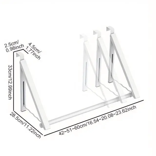 Alt view image 5 of 5 - Expandable Over-the-Door Clothes Drying Rack, Space Saving Foldable Metal Hanging Rail, Garment Dryer Ideal for Bedroom, Dorm and Bathroom Storage