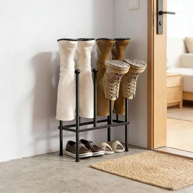 Alt view image 2 of 6 - Space-Saving Black Metal Tall Boot Organizer, Durable Modern Shoe Storage Rack, Ideal for Entryway, Wardrobe and Dorm Room Shoe Arrangement