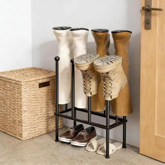 Alt view image 5 of 6 - Space-Saving Black Metal Tall Boot Organizer, Durable Modern Shoe Storage Rack, Ideal for Entryway, Wardrobe and Dorm Room Shoe Arrangement