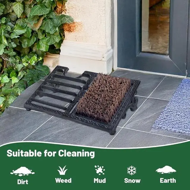 Alt view image 2 of 7 - Outdoor Boot Scraper Shoe Cleaner, CastIron HeavyDuty Boot Mud Remover with Stiff Bristle Brush for Front Door