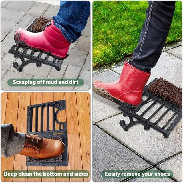 Alt view image 3 of 7 - Outdoor Boot Scraper Shoe Cleaner, CastIron HeavyDuty Boot Mud Remover with Stiff Bristle Brush for Front Door