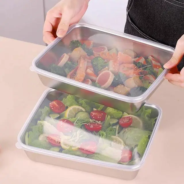 Alt view image 4 of 7 - Flip-Top Stainless Steel Food Storage Containers Set of 10, Microwave-Safe Meal Prep Containers, Fridge Organizer for Fruits & Meat, Portable Storage Boxes for School, Outdoor & Kitchen Organization