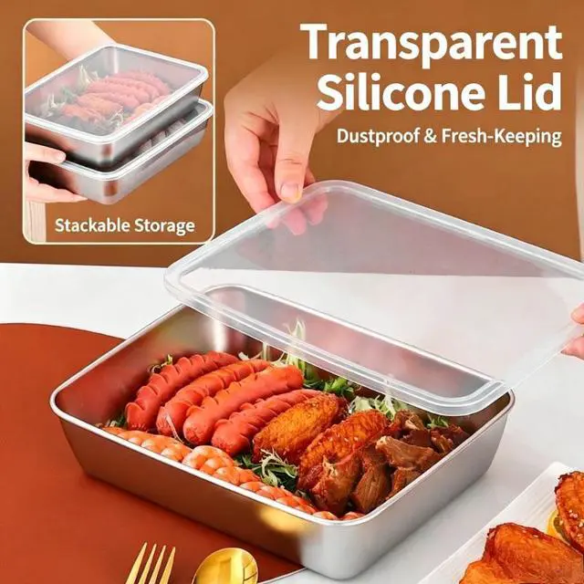 Alt view image 5 of 7 - Flip-Top Stainless Steel Food Storage Containers Set of 10, Microwave-Safe Meal Prep Containers, Fridge Organizer for Fruits & Meat, Portable Storage Boxes for School, Outdoor & Kitchen Organization
