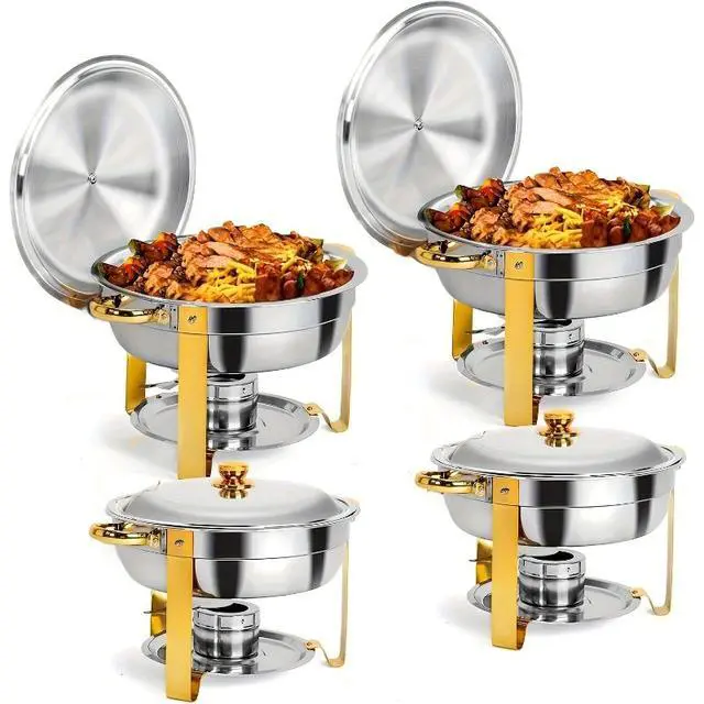 Alt view image 4 of 5 - 5 Quart Golden Stainless Steel Insulated Food Pot Set with Lid and Stand, Thermal Catering Pot for Wedding, Christmas Party & Banquet, Professional Cooking Cookware