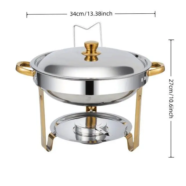 Alt view image 5 of 5 - 5 Quart Golden Stainless Steel Insulated Food Pot Set with Lid and Stand, Thermal Catering Pot for Wedding, Christmas Party & Banquet, Professional Cooking Cookware