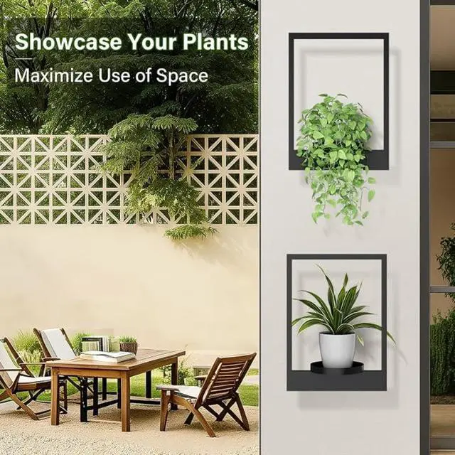 Alt view image 3 of 7 - 3Pack WallMounted PictureFrame Plant Holder, Metal Wall Planter Shelf, Decorative Wall Flower Pot Rack for Indoor Houseplants