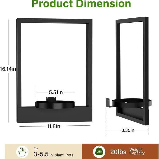 Alt view image 4 of 7 - 3Pack WallMounted PictureFrame Plant Holder, Metal Wall Planter Shelf, Decorative Wall Flower Pot Rack for Indoor Houseplants