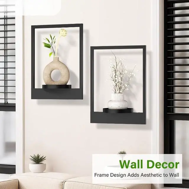 Alt view image 6 of 7 - 3Pack WallMounted PictureFrame Plant Holder, Metal Wall Planter Shelf, Decorative Wall Flower Pot Rack for Indoor Houseplants