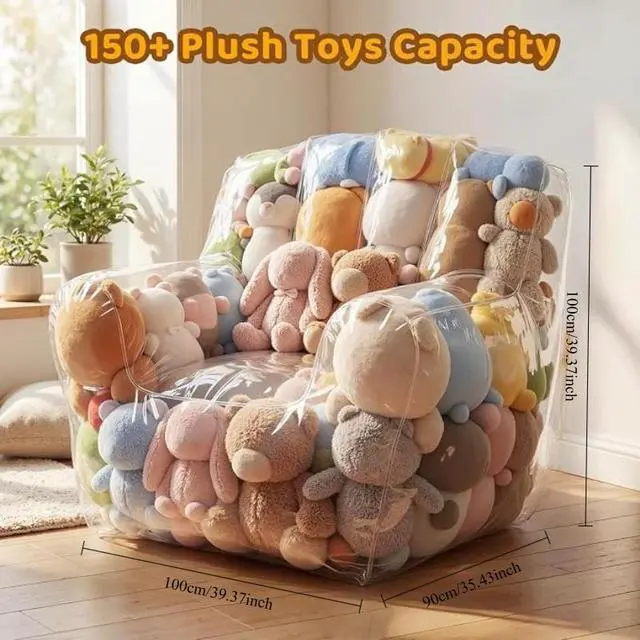 Alt view image 2 of 7 - 100×90cm Clear PVC Sofa Toy Storage Seat with Double Zipper, Durable Multi-Purpose Storage Bag for Plush Toys & Household Supplies
