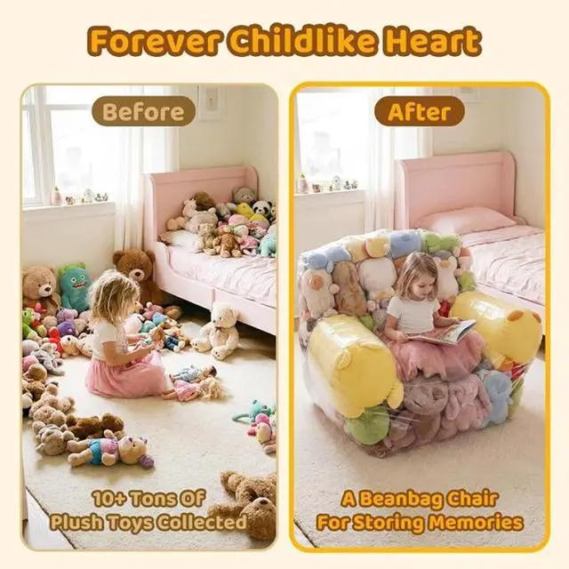 Alt view image 3 of 7 - 100×90cm Clear PVC Sofa Toy Storage Seat with Double Zipper, Durable Multi-Purpose Storage Bag for Plush Toys & Household Supplies