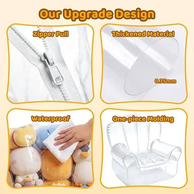 Alt view image 5 of 7 - 100×90cm Clear PVC Sofa Toy Storage Seat with Double Zipper, Durable Multi-Purpose Storage Bag for Plush Toys & Household Supplies