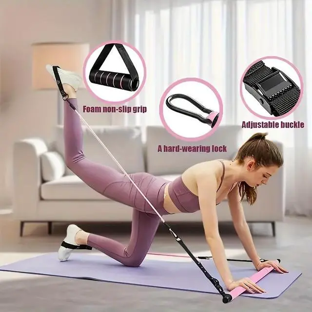 Alt view image 2 of 6 - Portable Pilates Bar Kit, 8 Pcs with 140 Lbs 4 Resistance Bands, Ankle Straps and Drawstring Bag, Home Fitness Workout Equipment for Men and Women