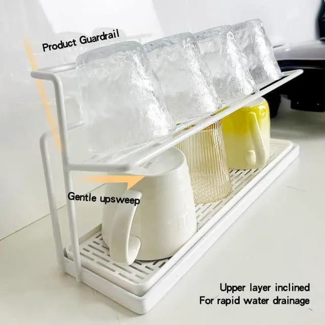Alt view image 3 of 7 - Countertop DoubleLayer Cup Holder, Metal Mug Drying Stand with Drainage Tray, Kitchen Organizer for Tumblers, Mugs and Water Bottles