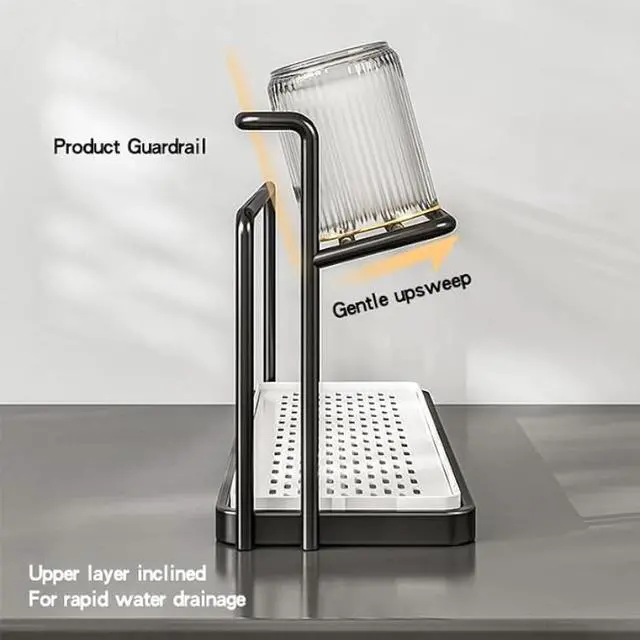 Alt view image 7 of 7 - Countertop DoubleLayer Cup Holder, Metal Mug Drying Stand with Drainage Tray, Kitchen Organizer for Tumblers, Mugs and Water Bottles