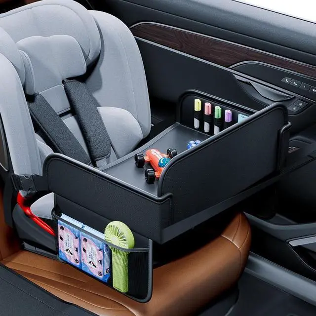 Alt view image 4 of 5 - Portable Car Seat Activity Tray, Waterproof Kids Travel Lap Desk with Tablet Holder, Car Backseat Organizer for Children Playing & Drawing