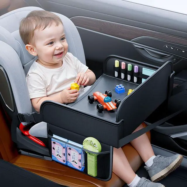 Alt view image 2 of 5 - Portable Car Seat Activity Tray, Waterproof Kids Travel Lap Desk with Tablet Holder, Car Backseat Organizer for Children Playing & Drawing