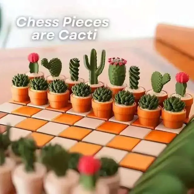 Alt view image 2 of 7 - Cactus Themed Chess Set, Creative PlantShaped Chess Pieces with Game Board, Decorative Succulent Chess Game Set for Home Desktop Display