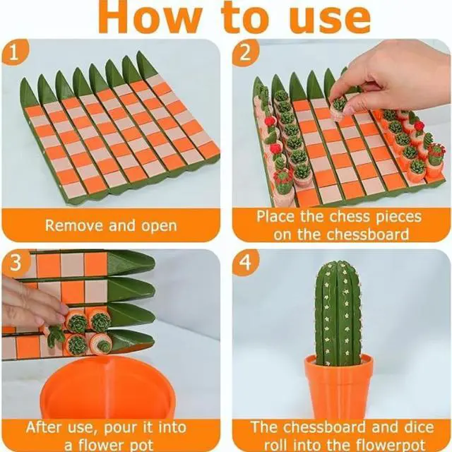 Alt view image 3 of 7 - Cactus Themed Chess Set, Creative PlantShaped Chess Pieces with Game Board, Decorative Succulent Chess Game Set for Home Desktop Display