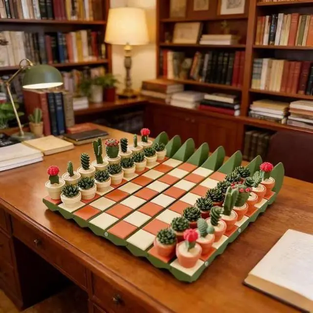 Alt view image 4 of 7 - Cactus Themed Chess Set, Creative PlantShaped Chess Pieces with Game Board, Decorative Succulent Chess Game Set for Home Desktop Display