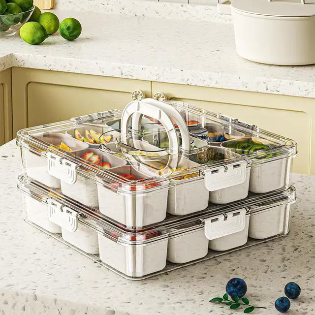 Alt view image 2 of 6 - BPA-Free Food-Grade 13 Pack Leakproof Snack Containers with Lids, Stackable 12-Grid Portable Divided Tray for Fruits Nuts Salad, Refrigerator Safe, Perfect for Picnic Camping