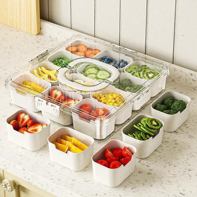 Alt view image 4 of 6 - BPA-Free Food-Grade 13 Pack Leakproof Snack Containers with Lids, Stackable 12-Grid Portable Divided Tray for Fruits Nuts Salad, Refrigerator Safe, Perfect for Picnic Camping
