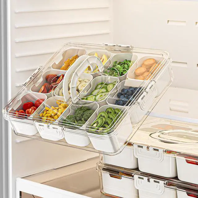 Alt view image 5 of 6 - BPA-Free Food-Grade 13 Pack Leakproof Snack Containers with Lids, Stackable 12-Grid Portable Divided Tray for Fruits Nuts Salad, Refrigerator Safe, Perfect for Picnic Camping