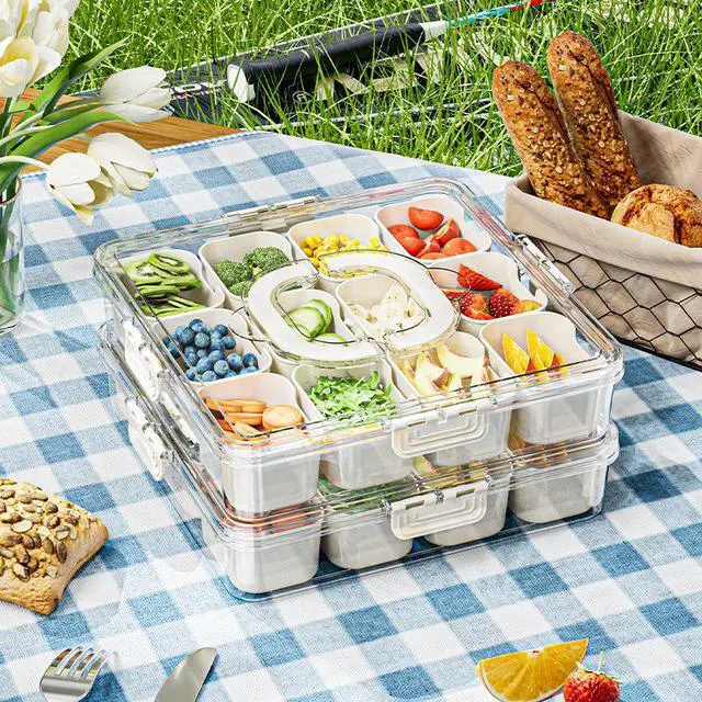 Alt view image 6 of 6 - BPA-Free Food-Grade 13 Pack Leakproof Snack Containers with Lids, Stackable 12-Grid Portable Divided Tray for Fruits Nuts Salad, Refrigerator Safe, Perfect for Picnic Camping
