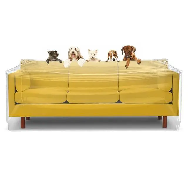 Alt view image 2 of 5 - Clear Plastic Sofa Cover, Full Transparent Couch Protector, Waterproof DustProof Sofa Slipcover for Pets, Moving and LongTerm Storage