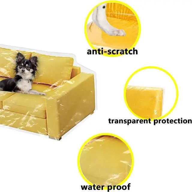 Alt view image 3 of 5 - Clear Plastic Sofa Cover, Full Transparent Couch Protector, Waterproof DustProof Sofa Slipcover for Pets, Moving and LongTerm Storage