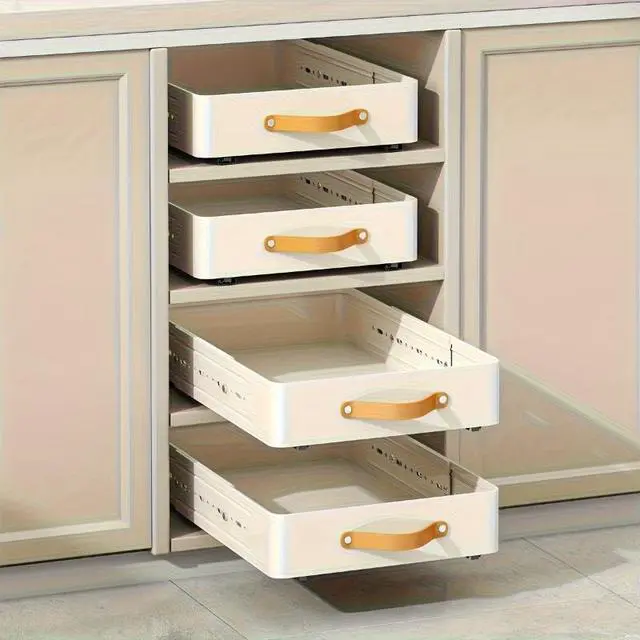 Alt view image 3 of 5 - Adjustable PullOut Cabinet Storage Basket, Expandable SlideOut Drawer Organizer, EasyGrip Handle Kitchen Pantry Storage for Cabinets