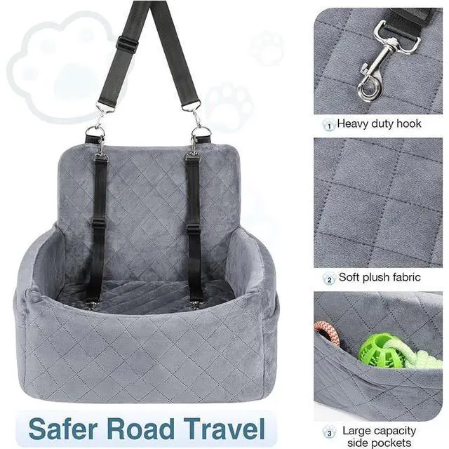 Alt view image 2 of 5 - Dog Car Seat for Small Medium Dogs, Quilted Pet Booster Car Seat, Soft AntiSlip Pet Travel Carrier with Safety Harness for Car Travel