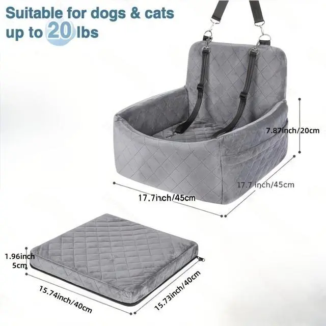 Alt view image 4 of 5 - Dog Car Seat for Small Medium Dogs, Quilted Pet Booster Car Seat, Soft AntiSlip Pet Travel Carrier with Safety Harness for Car Travel