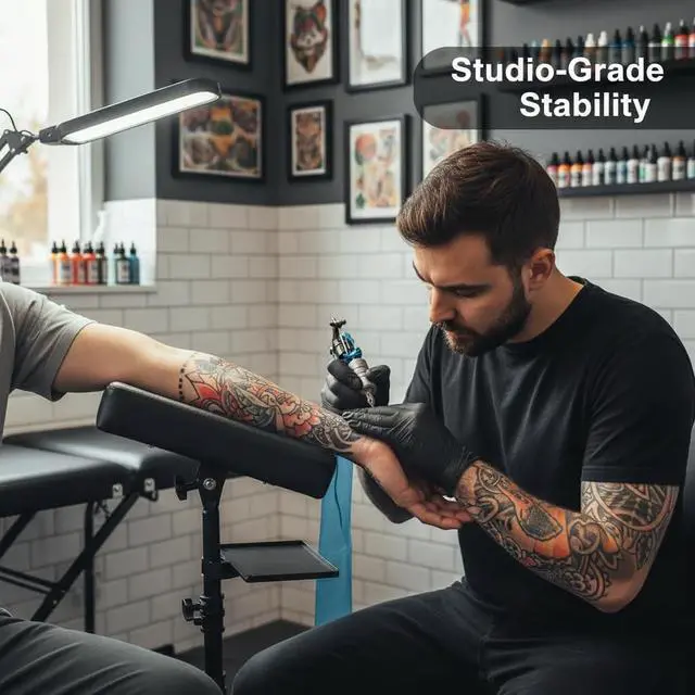 Alt view image 2 of 7 - Adjustable Height Triangular Tattoo Armrest Tripod, Portable Tattoo Arm & Leg Rest with Soft Sponge Pad, Durable Tattoo Holder Stand for Tattoo Studio & Salon Supplies, Black