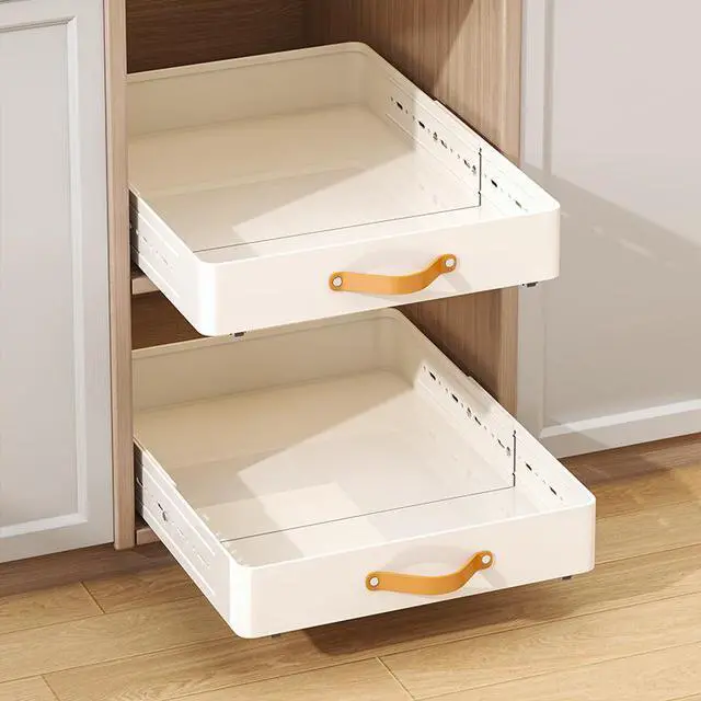 Alt view image 3 of 5 - Adjustable PullOut Cabinet Storage Basket, Expandable SlideOut Drawer Organizer, EasyGrip Handle Kitchen Pantry Storage for Cabinets