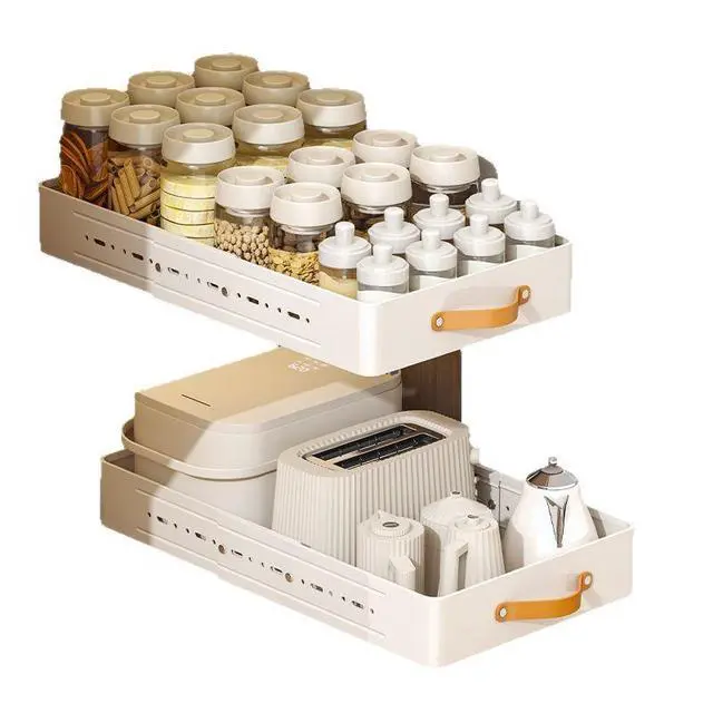 Alt view image 4 of 5 - Adjustable PullOut Cabinet Storage Basket, Expandable SlideOut Drawer Organizer, EasyGrip Handle Kitchen Pantry Storage for Cabinets