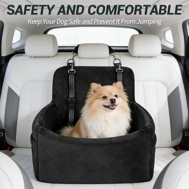 Alt view image 2 of 6 - Dog Car Seat for Small Medium Dogs, Quilted Pet Booster Car Seat, Soft AntiSlip Pet Travel Carrier with Safety Harness for Car Travel